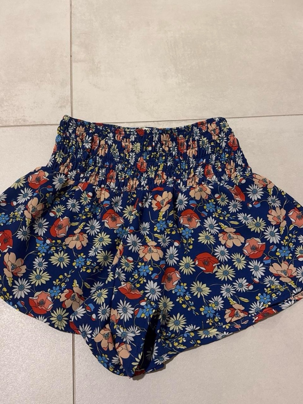 Sienna Sky Navy Floral High-Waist Smocked Shorts